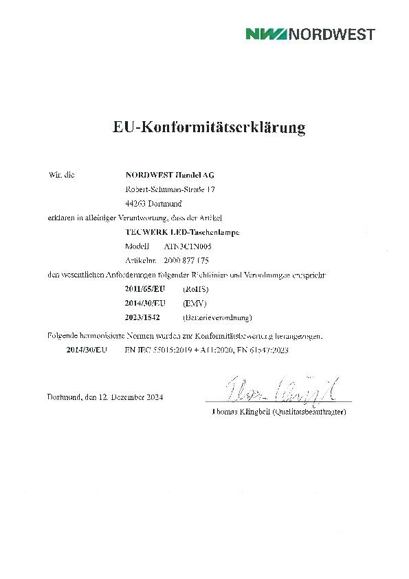 LED-Taschenlampe 1000 lm Li-Ion 205m TECWERK