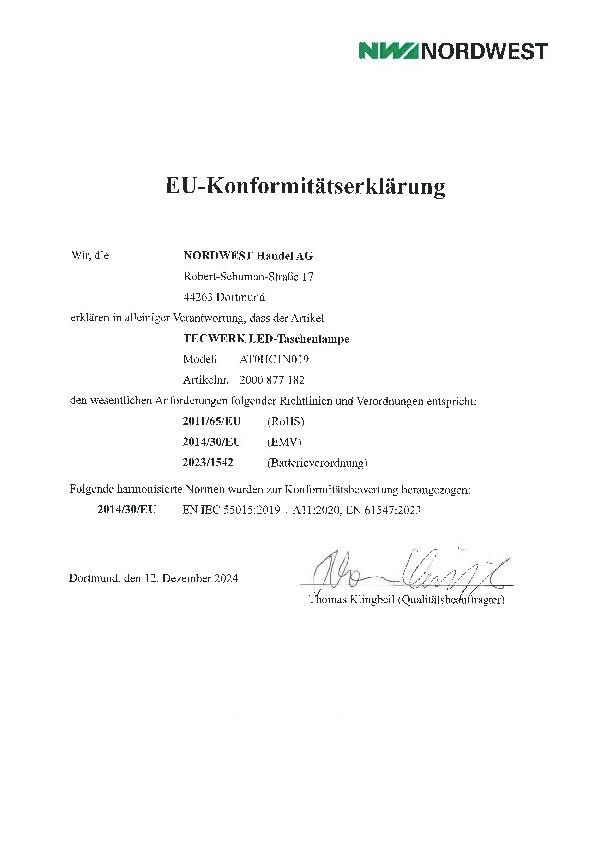 LED-Taschenlampe 100-3000 lm High Performance Torch Li-ion schwarz TECWERK