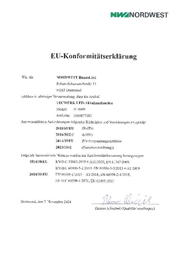 LED-Akkuhandleuchte 3,7V 2500 mAh Li-ion 5 W 500/170 lm Ladezeit 3 h TECWERK