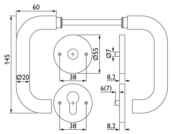 FS-Garnitur NW-445-1 VA 60 TS 42-78mm PZ rd DIN L/R TECWERK