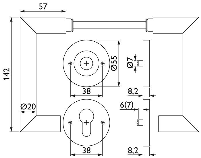 FS-Garnitur NW-443-1 VA 60 TS 42-78mm PZ rd.DIN L/R TECWERK