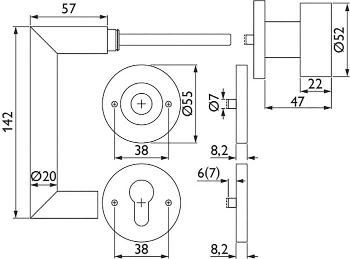 FS-Garnitur NW-443-2 VA 60 D/K TS 40-58mm PZ rd.DIN L/R TECWERK