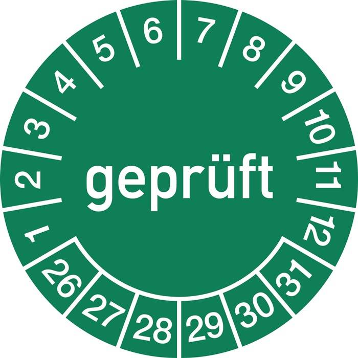 Mehrjahresprüfplakette D.15mm gepr.2026-2031 Folie Btl.a 100 St.