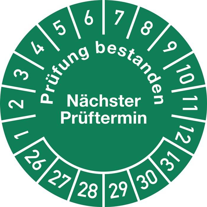 Mehrjahresprüfplakette D.30mm Prüfung bestanden 26-31 Folie Btl.a 100 St.