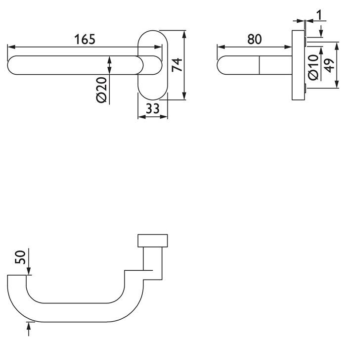 Profiltürdrückerlochteil NW-501-1 VA 60 U-Form 8mm m.Ans.TECWERK