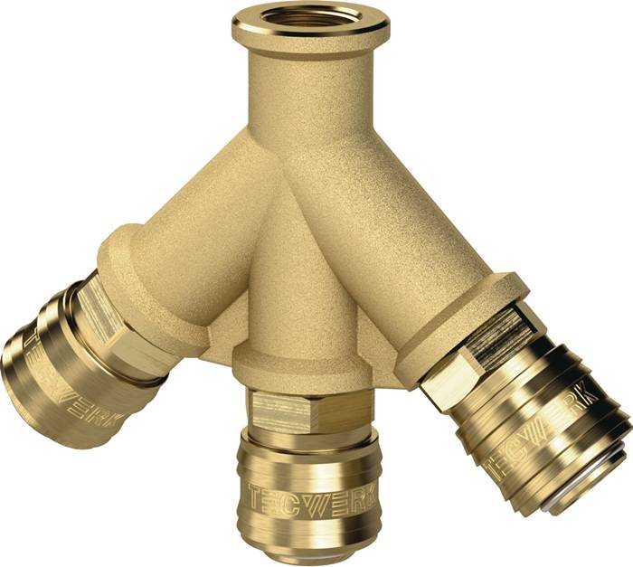 Verteiler Gew.G 1/2 Zoll/19,17mm IG,3 Kupplungen DN 7,2 TECWERK