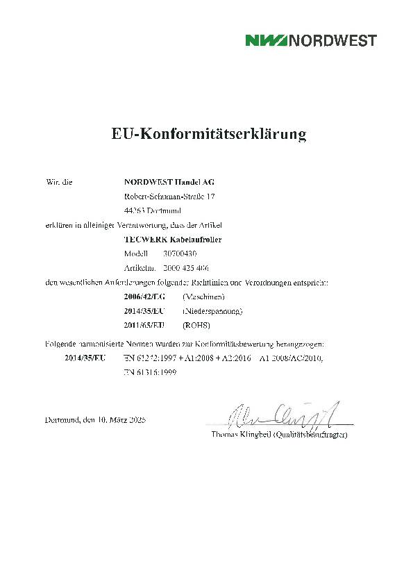 Kabelaufroller Kabel-L.17m autom.Schutzart IP44 TECWERK