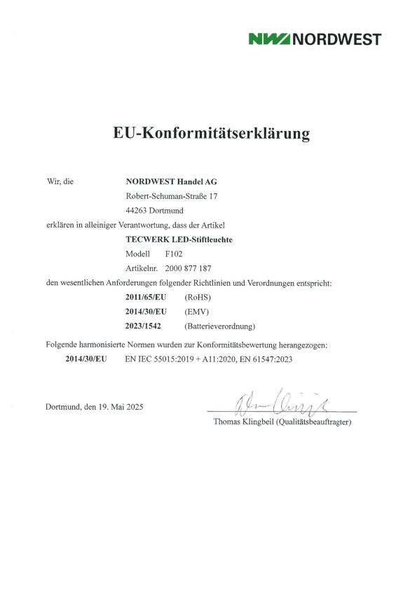 LED-Stiftleuchte Li-ion 90m blau/schwarz TECWERK