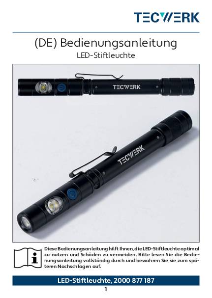 LED-Stiftleuchte Li-ion 90m blau/schwarz TECWERK
