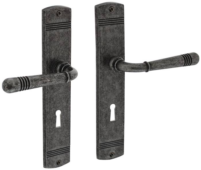 Langschildschildgarnitur Helena Zamak F77 Grau BB 72mm DIN L/R INTERSTEEL