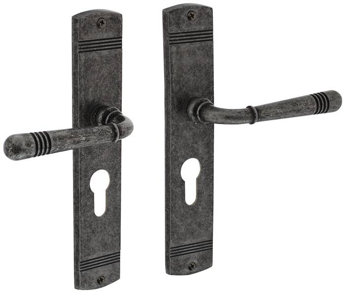 Langschildschildgarnitur Helena Zamak F77 Grau PZ 72mm DIN L/R INTERSTEEL