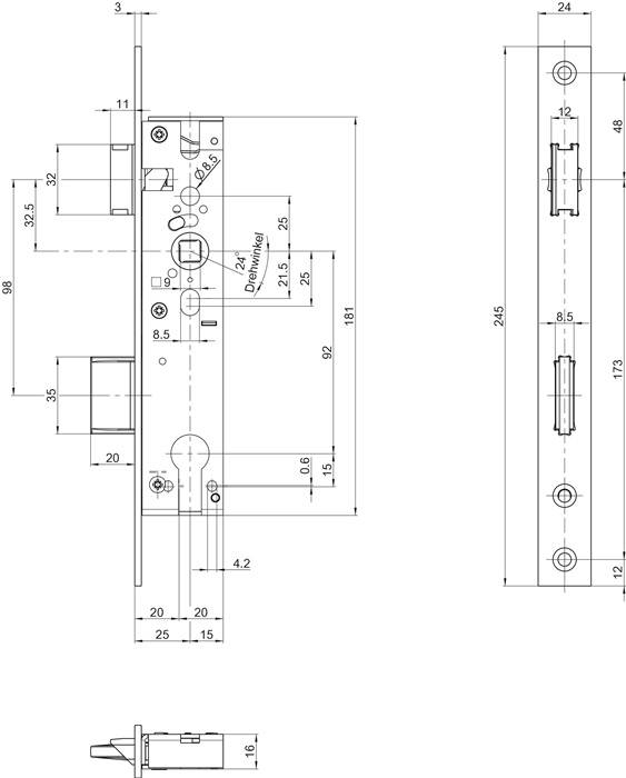 RR-Einsteckschl.B 1314 PZ 24/40/92/8mm DIN L/R STA 245mm BKS