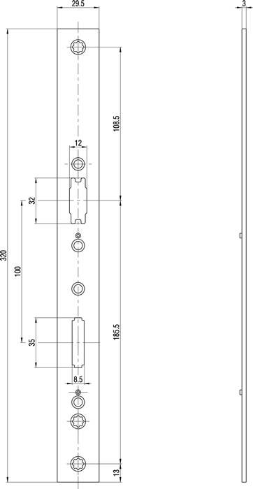 Stulpunterlage B9050 VA silber B.24xL.270mm ktg.DIN L/R fl.BKS