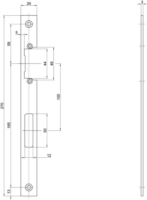 Schließbl.B 9000 VA silber B.24xL.270mm ktg.DIN L/R Fallendurchbruch 12mm BKS