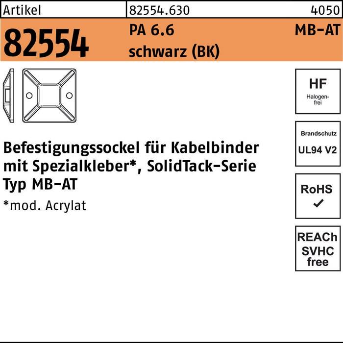 Befestigungssockel R 82554 10 - 38x38 Polyamid 6.6 sw 100St. HELLERMANNTYTON