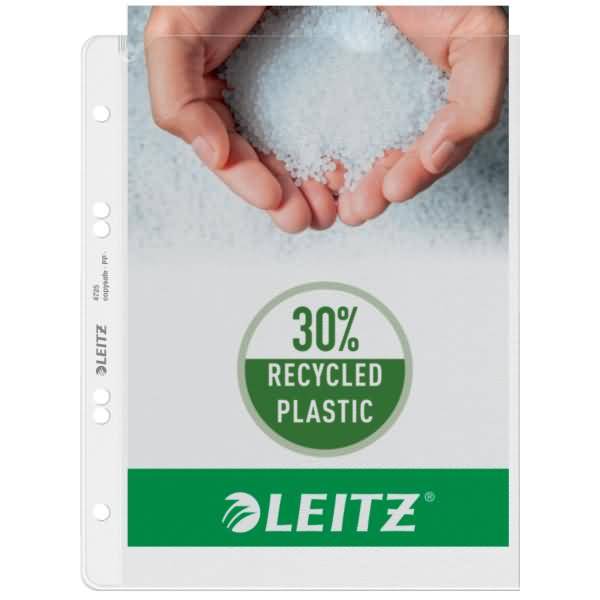 Leitz-Binderdeckel mit der Aufschrift „30 % recycelter Kunststoff
