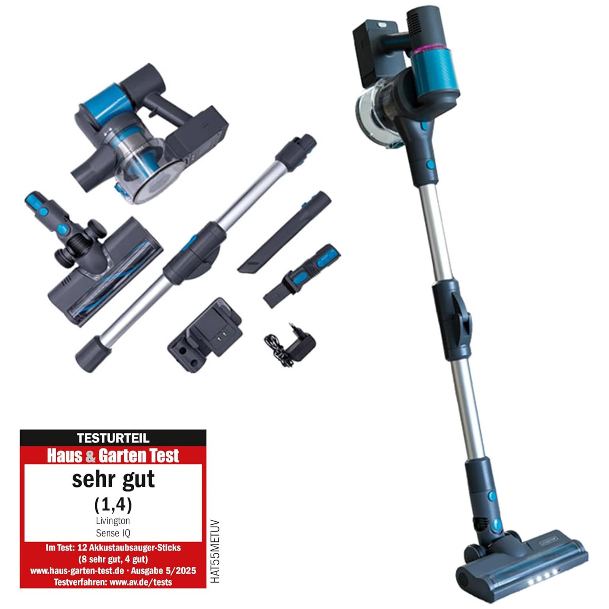 Livington Sense IQ - Akku Staubsauger kabellos - Handstaubsauger mit Schmutzerkennung & 4-Fach-Filter - Akkusauger mit LED-Bürste & Knickgelenk