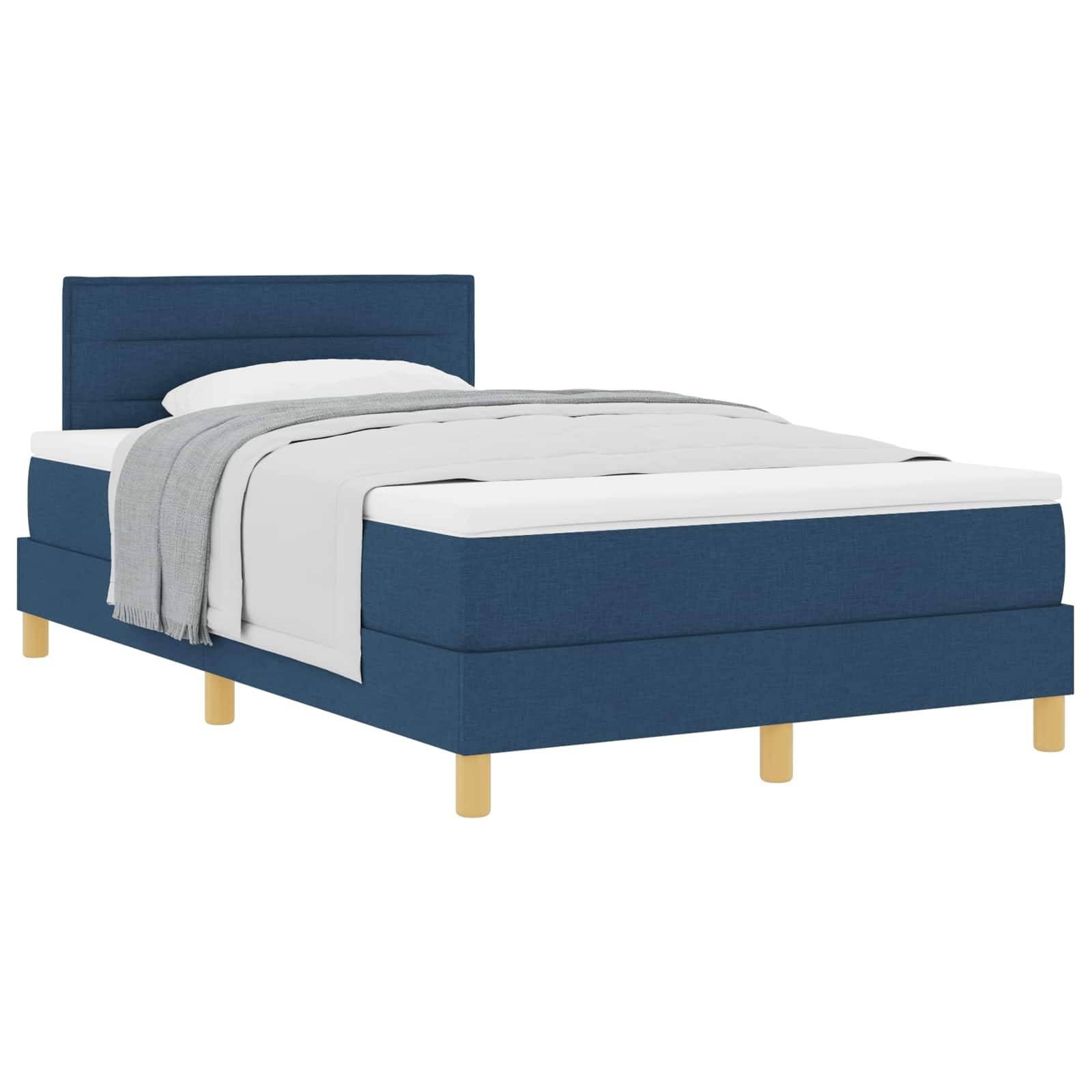 vidaXL Boxspringbett mit Kissen mit Kopfteil Blau 120 x 190 cm Stoff
