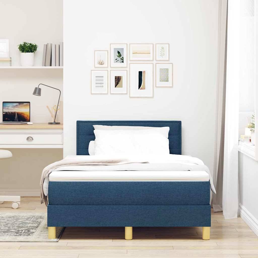 vidaXL Boxspringbett mit Kissen mit Kopfteil Blau 120 x 190 cm Stoff