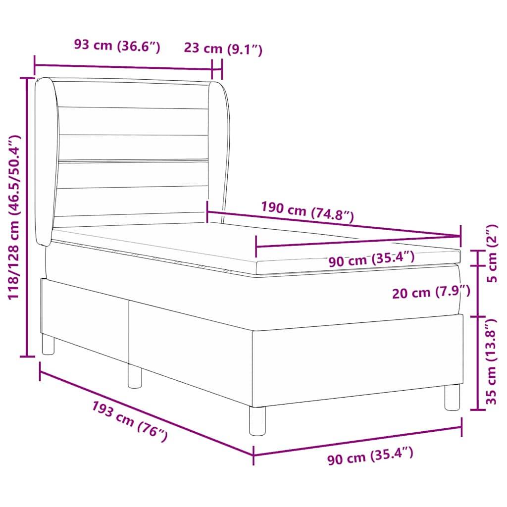 vidaXL Boxspringbett mit Matratze Dunkelbraun 190 x 90 cm Stoff