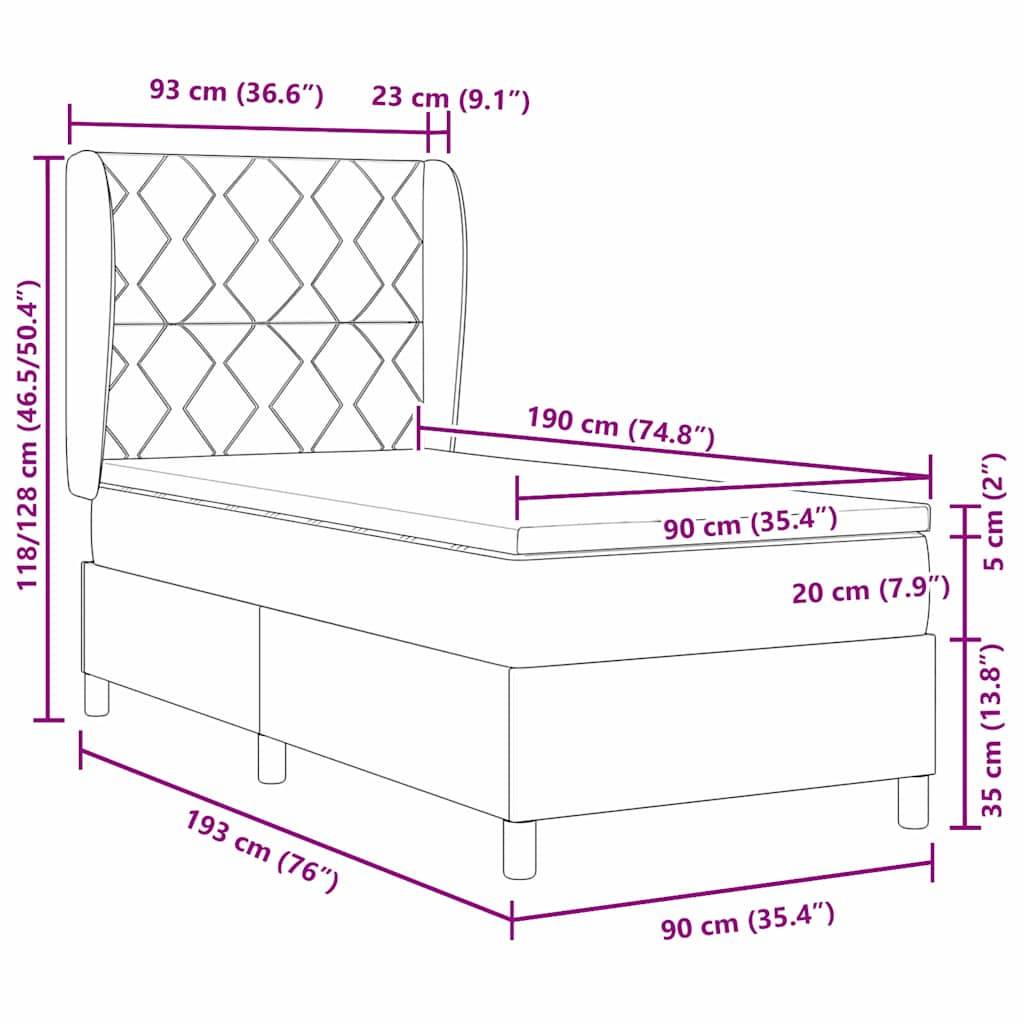 vidaXL Boxspringbett mit Matratze Dunkelgrau 90x190 cm Dunkelbraun