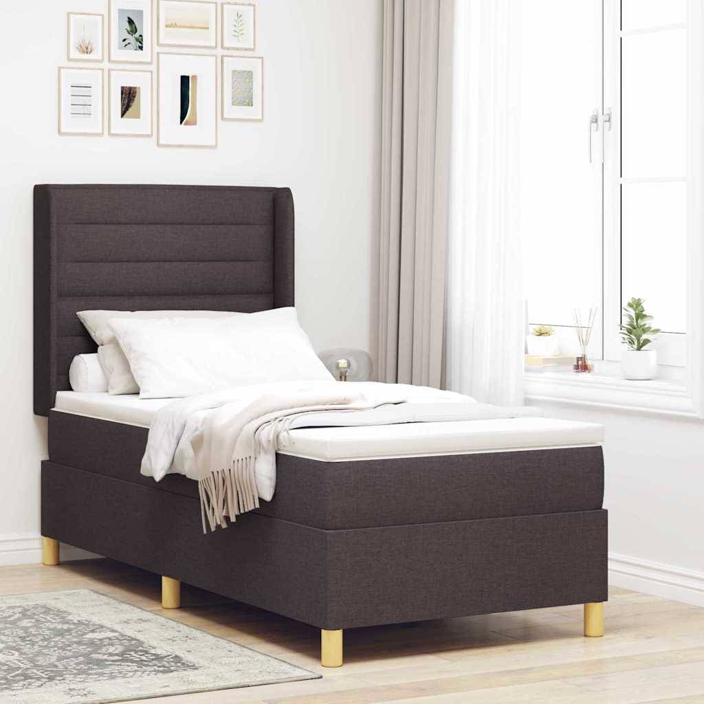 vidaXL Boxspringbett mit Matratze Dunkelbraun 90 x 190 cm Stoff