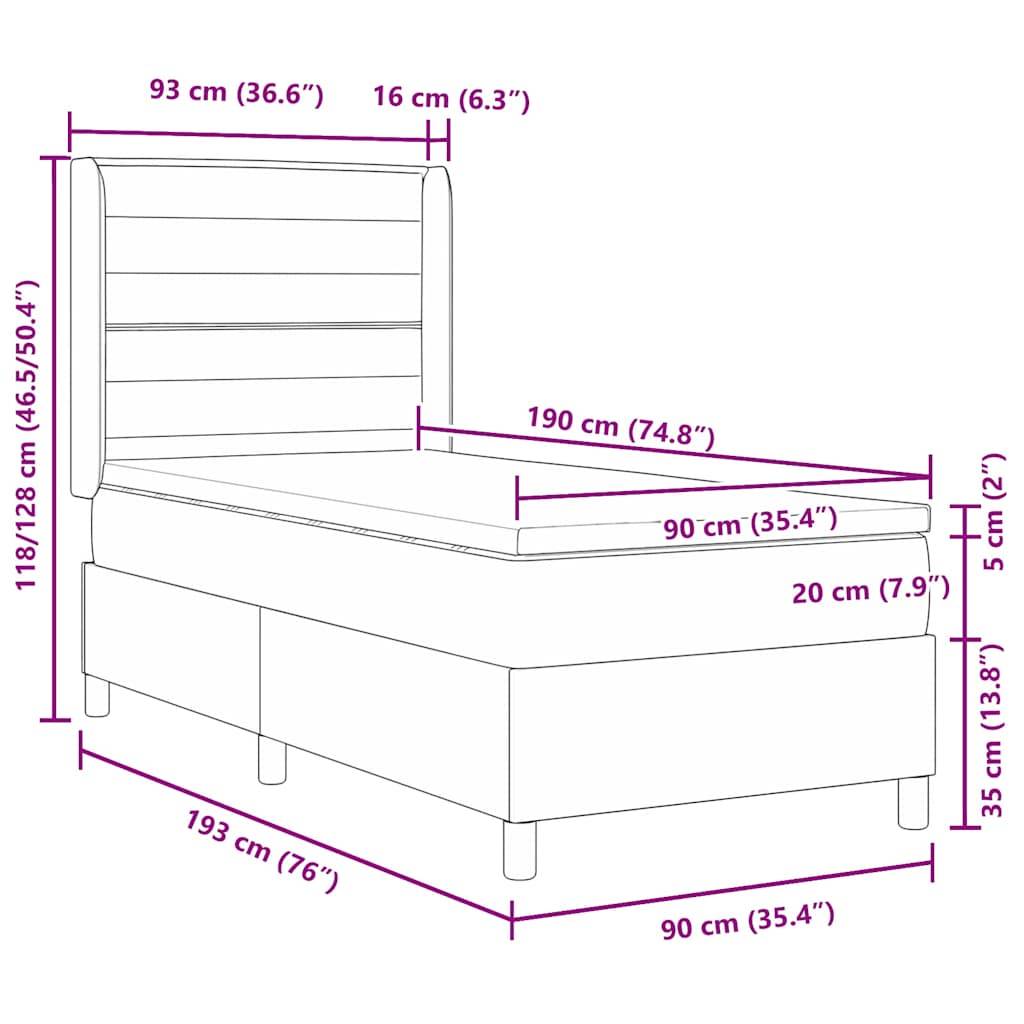 vidaXL Boxspringbett mit Matratze Dunkelbraun 90 x 190 cm Stoff