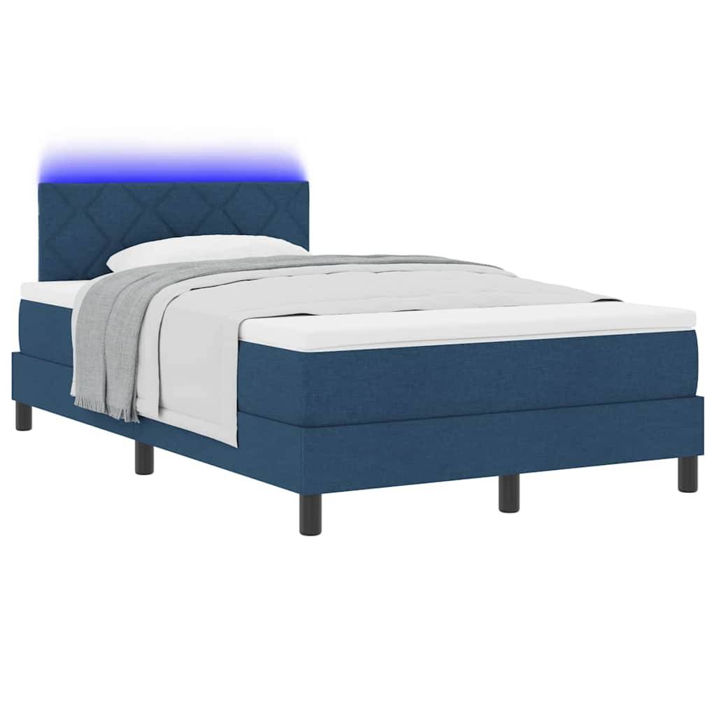 vidaXL Boxspringbett mit LED-Lichtleisten Blau 120 x 190 cm Stoff