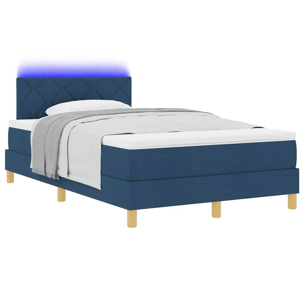 vidaXL LED Boxspringbett mit LED-Lichtleisten Blau 120 x 190 cm Stoff