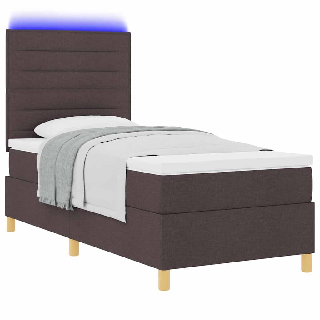 vidaXL LED Boxspringbett mit Matratze Dunkelbraun 90 x 190 cm Stoff