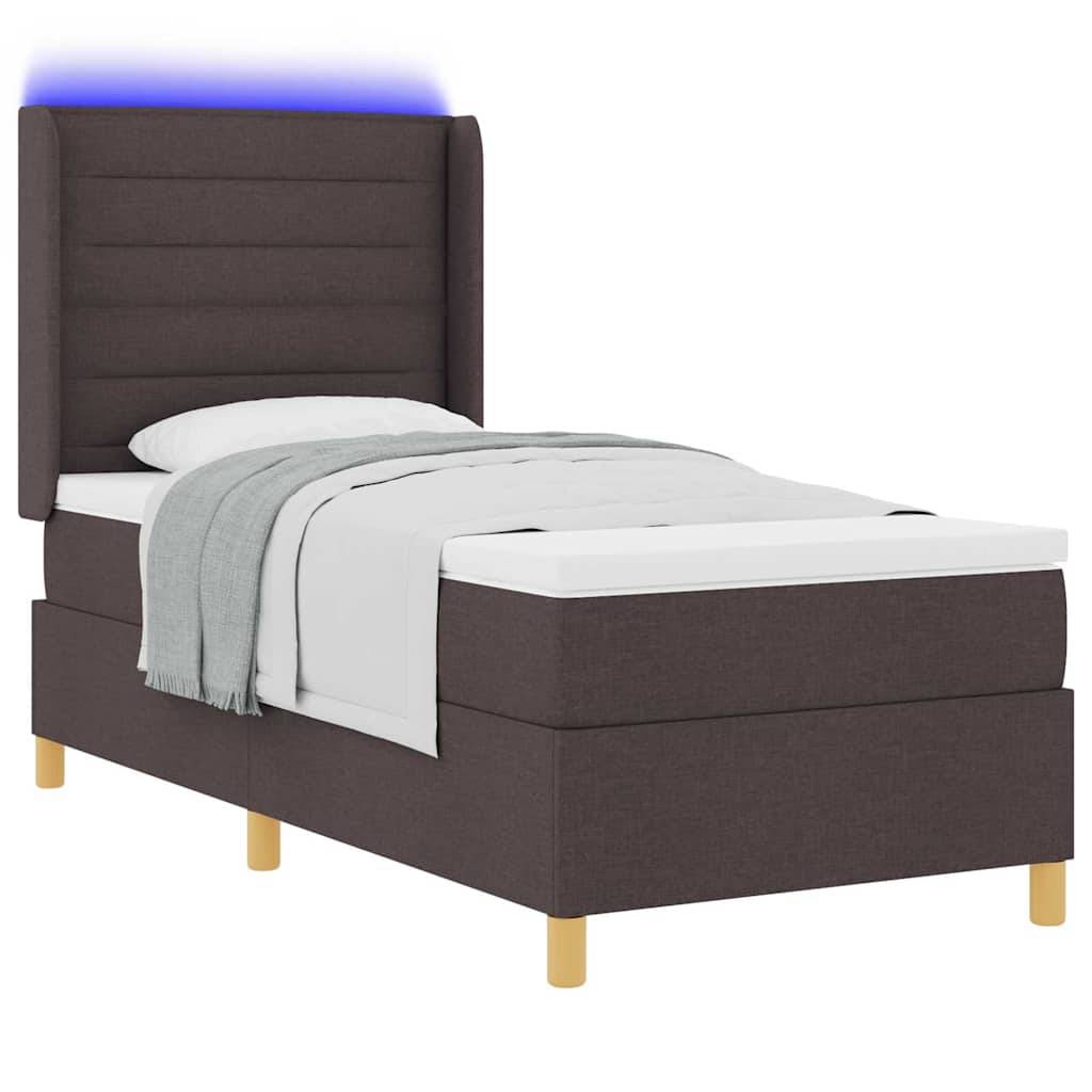 vidaXL Boxspringbett mit LED-Lichtleisten Braun 90 x 190 cm Stoff