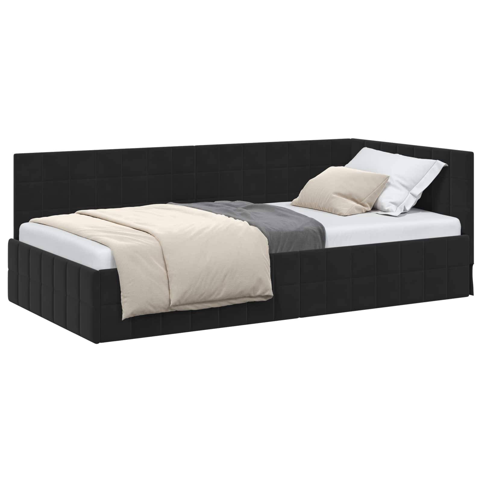 vidaXL Eckbettgestell mit Kopfteil Schwarz 90 cm x 190 cm Samt