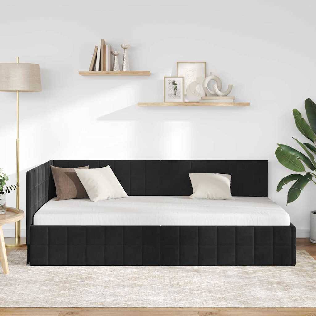 vidaXL Eckbettgestell mit Kopfteil Schwarz 90 cm x 190 cm Samt