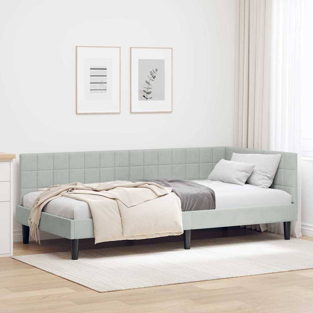 vidaXL Eckbettgestell mit Kopfteil Hellgrau 90 cm x 200 cm Samt