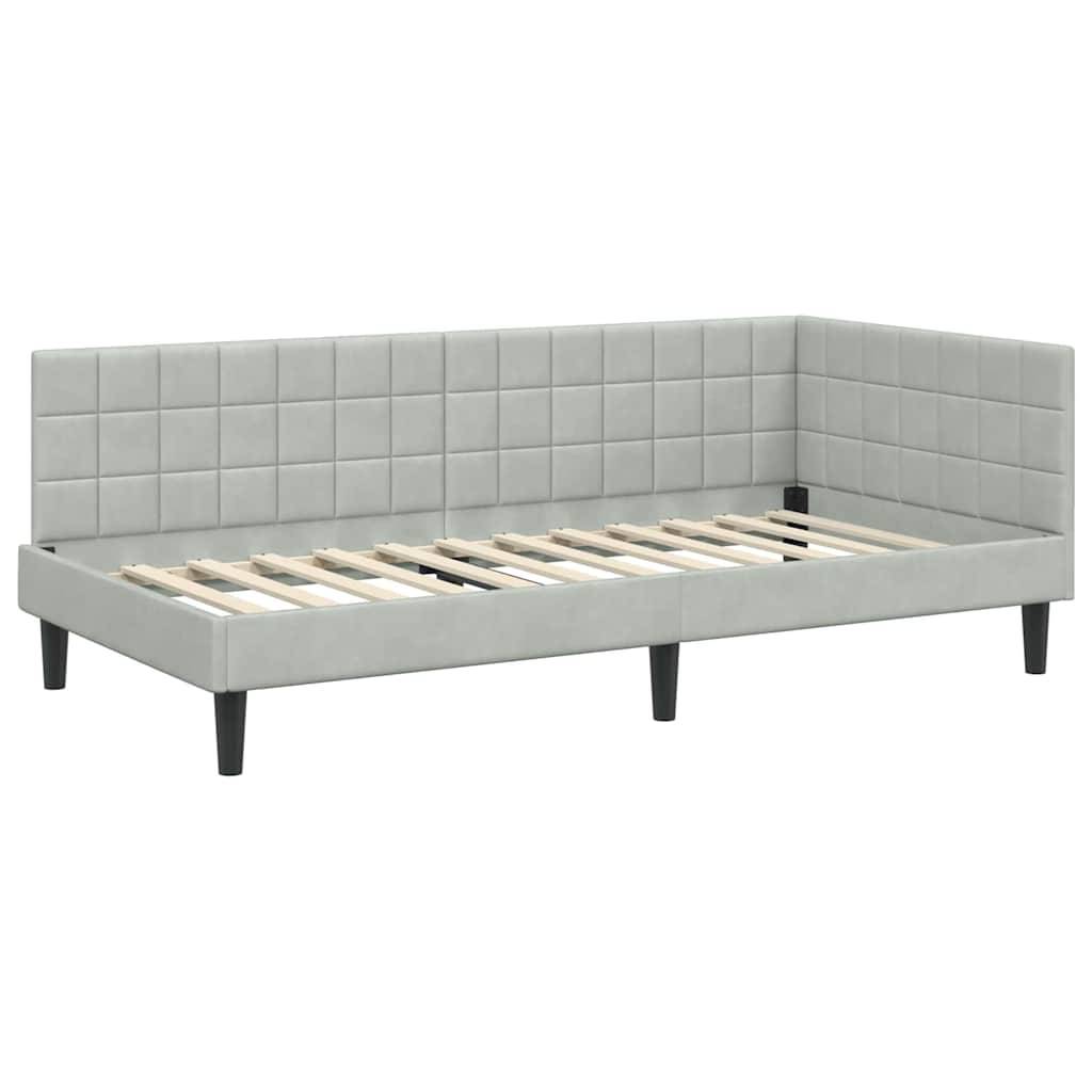 vidaXL Eckbettgestell mit Kopfteil Hellgrau 90 cm x 200 cm Samt