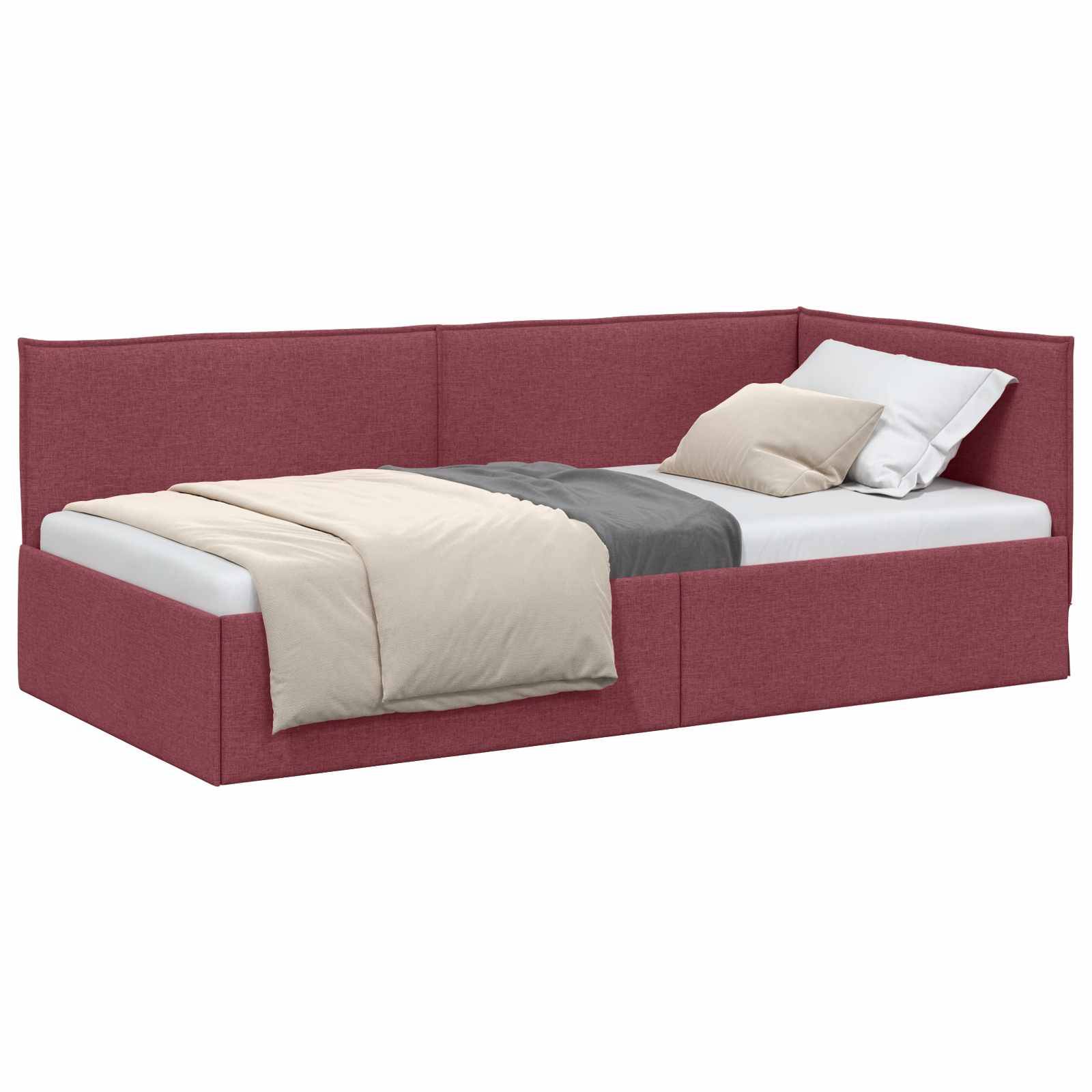 vidaXL Eckbettgestell mit Kopfteil Weinrot 80 x 200 cm Stoff