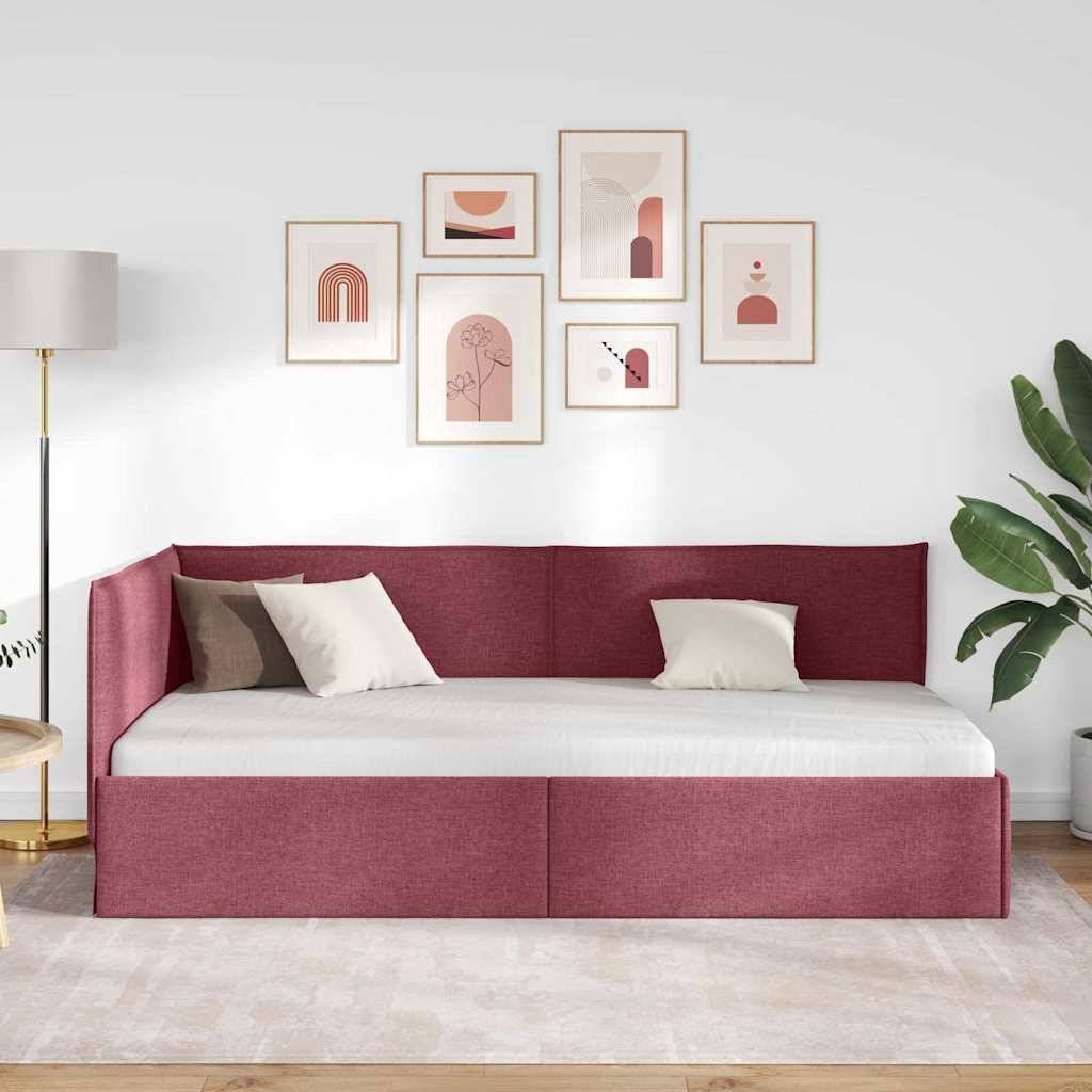 vidaXL Eckbettgestell mit Kopfteil Weinrot 90 x 190 cm Stoff