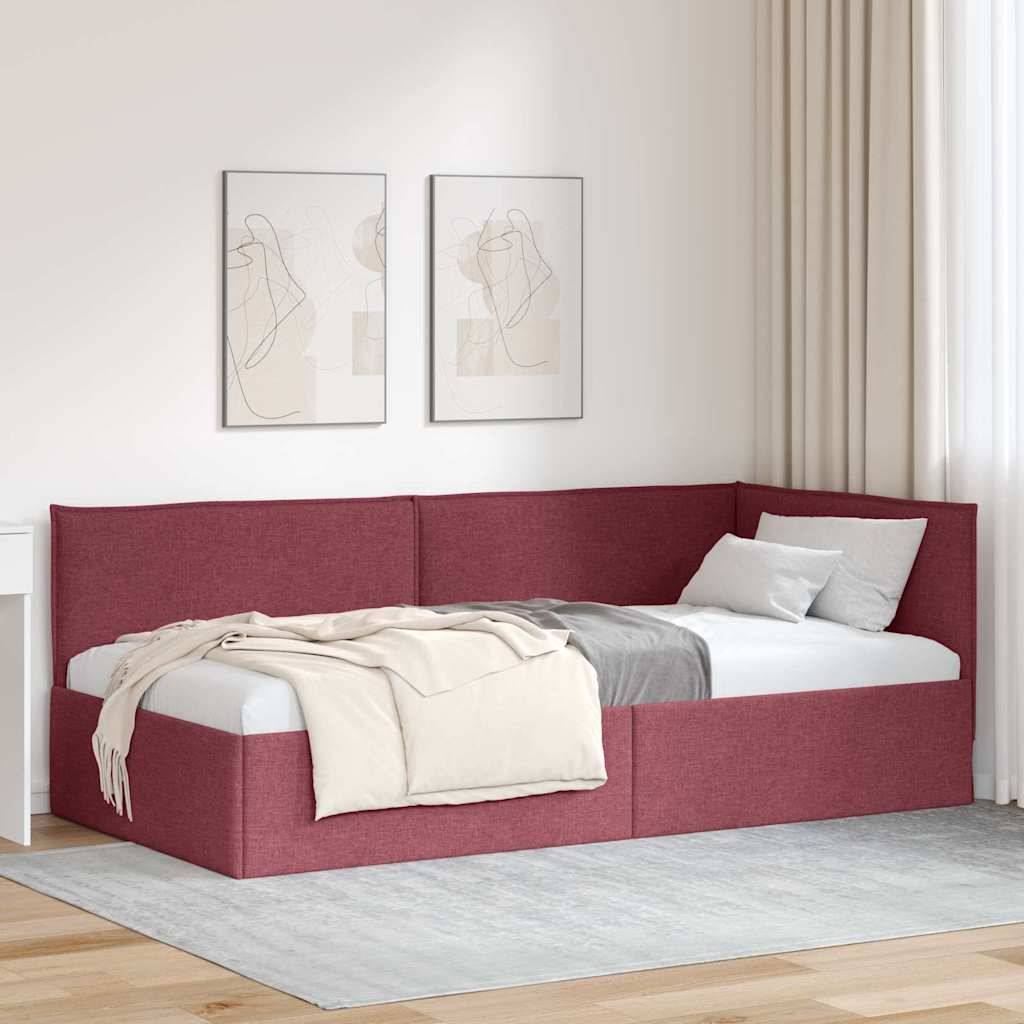 vidaXL Eckbettgestell mit Kopfteil Weinrot 90 x 190 cm Stoff