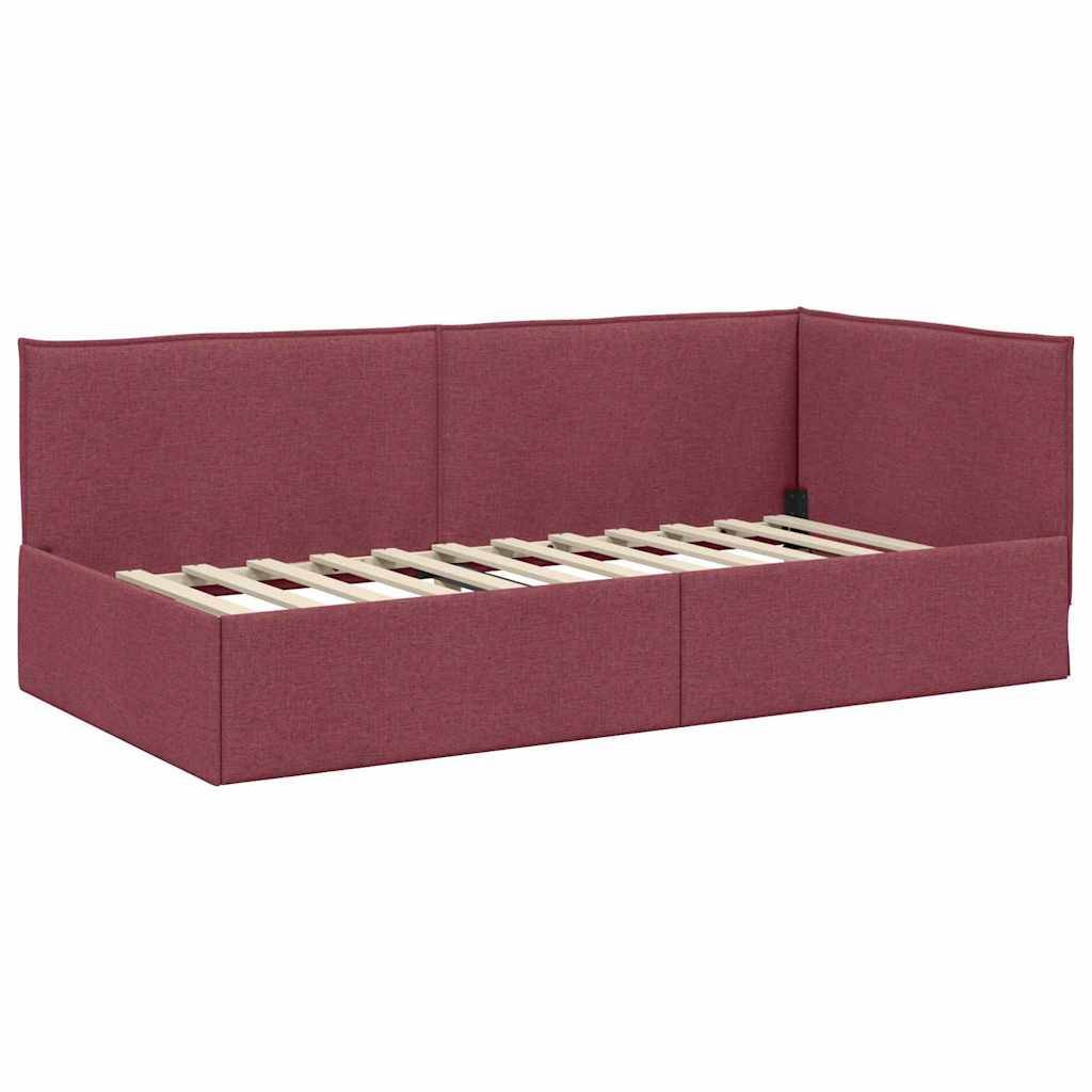 vidaXL Eckbettgestell mit Kopfteil Weinrot 80 x 200 cm Stoff
