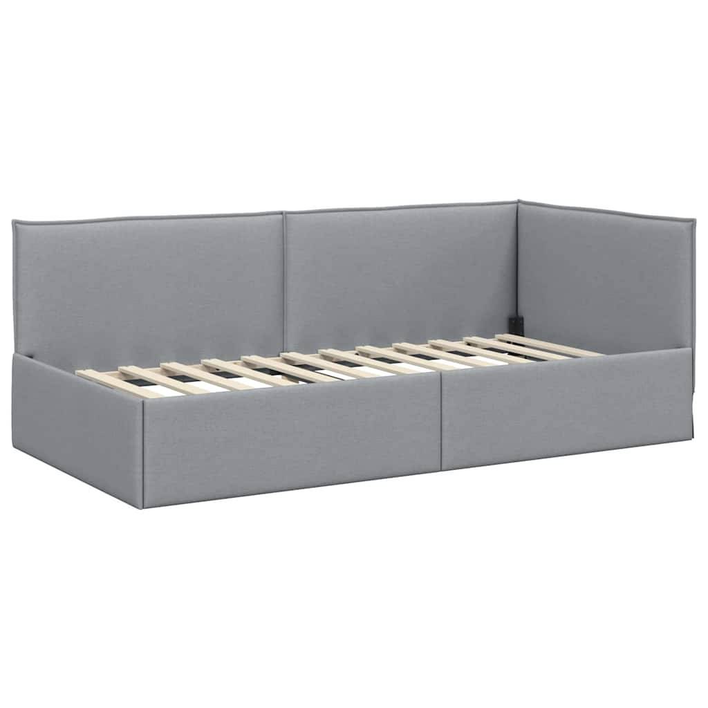 vidaXL Eckbettgestell mit Kopfteil Hellgrau 100 x 200 cm Stoff