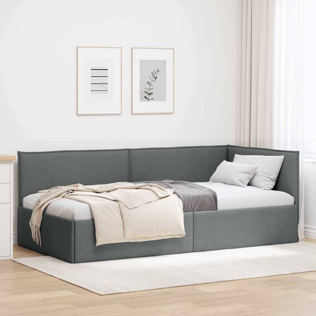vidaXL Eckbettgestell mit Kopfteil Dunkelgrau 90 x 200 cm Stoff