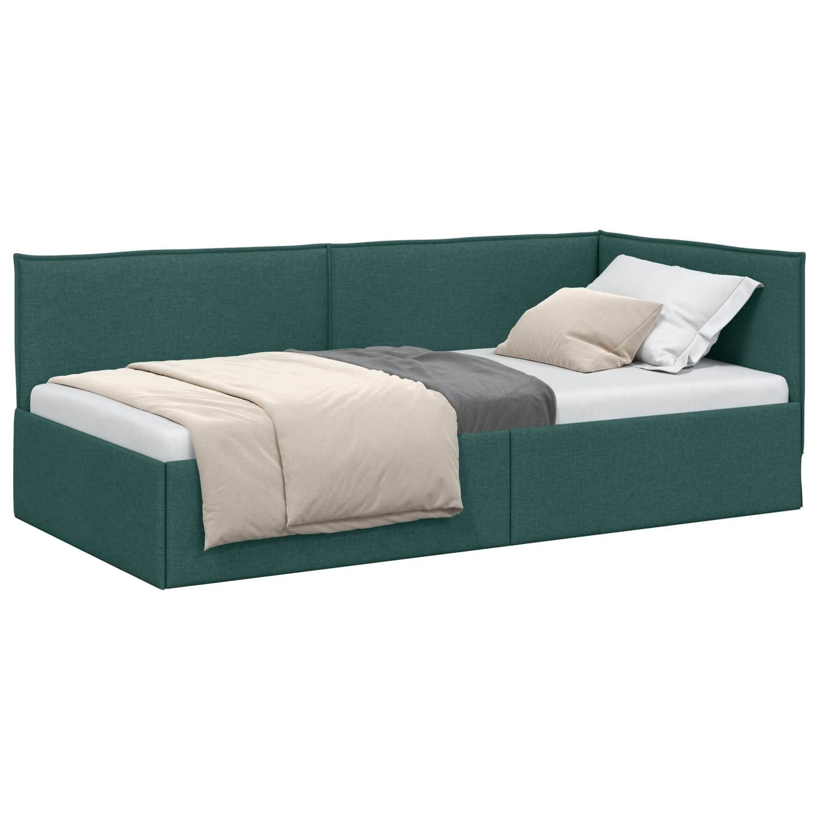 vidaXL Eckbettgestell mit Kopfteil Dunkelgrün 100 x 200 cm Stoff