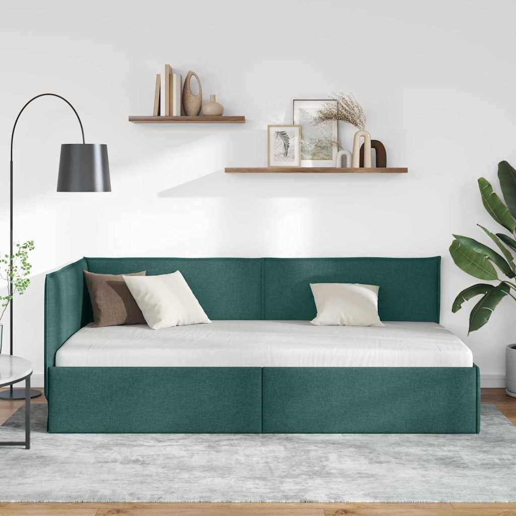 vidaXL Eckbettgestell mit Kopfteil Dunkelgrün 80 x 200 cm Stoff