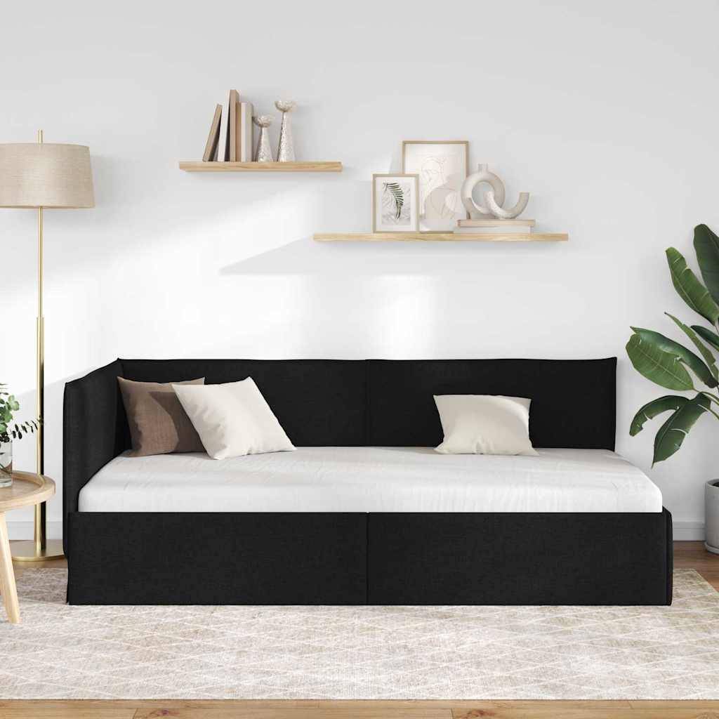vidaXL Eckbettgestell mit Kopfteil Schwarz 90 x 190 cm Stoff