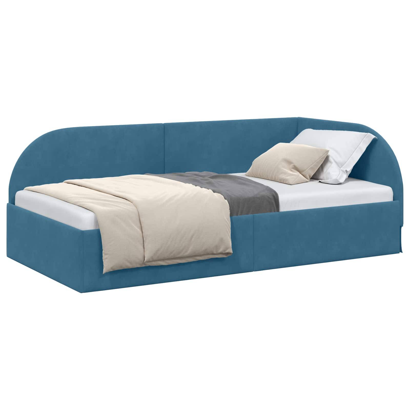 vidaXL Eckbettgestell mit Kopfteil Blau 90 cm x 200 cm Samt