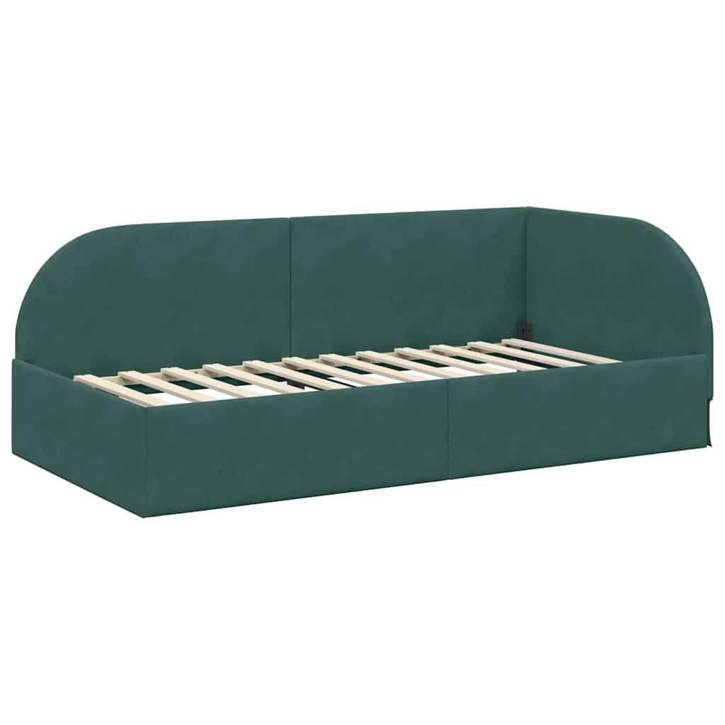 vidaXL Eckbettgestell mit Kopfteil Dunkelgrün 100 cm x 200 cm Samt