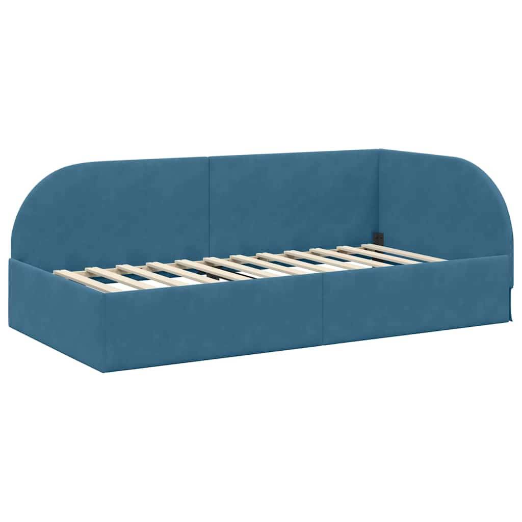 vidaXL Eckbettgestell mit Kopfteil Blau 90 cm x 200 cm Samt