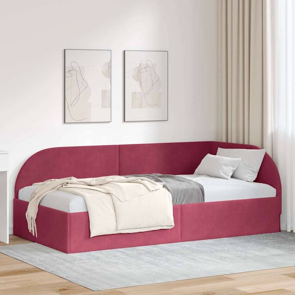 vidaXL Eckbettgestell mit Kopfteil Weinrot 90 cm x 190 cm Samt