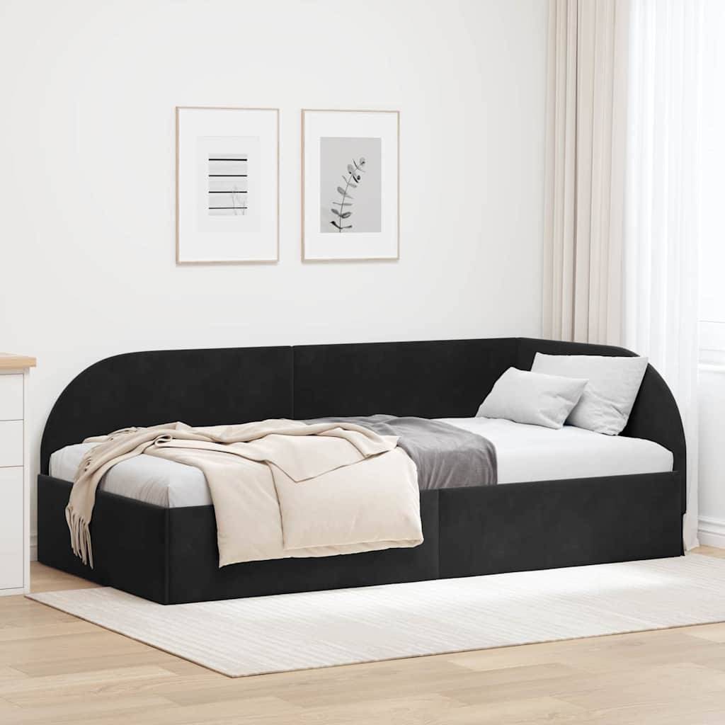 vidaXL Eckbettgestell mit Kopfteil Schwarz 90 cm x 200 cm Samt