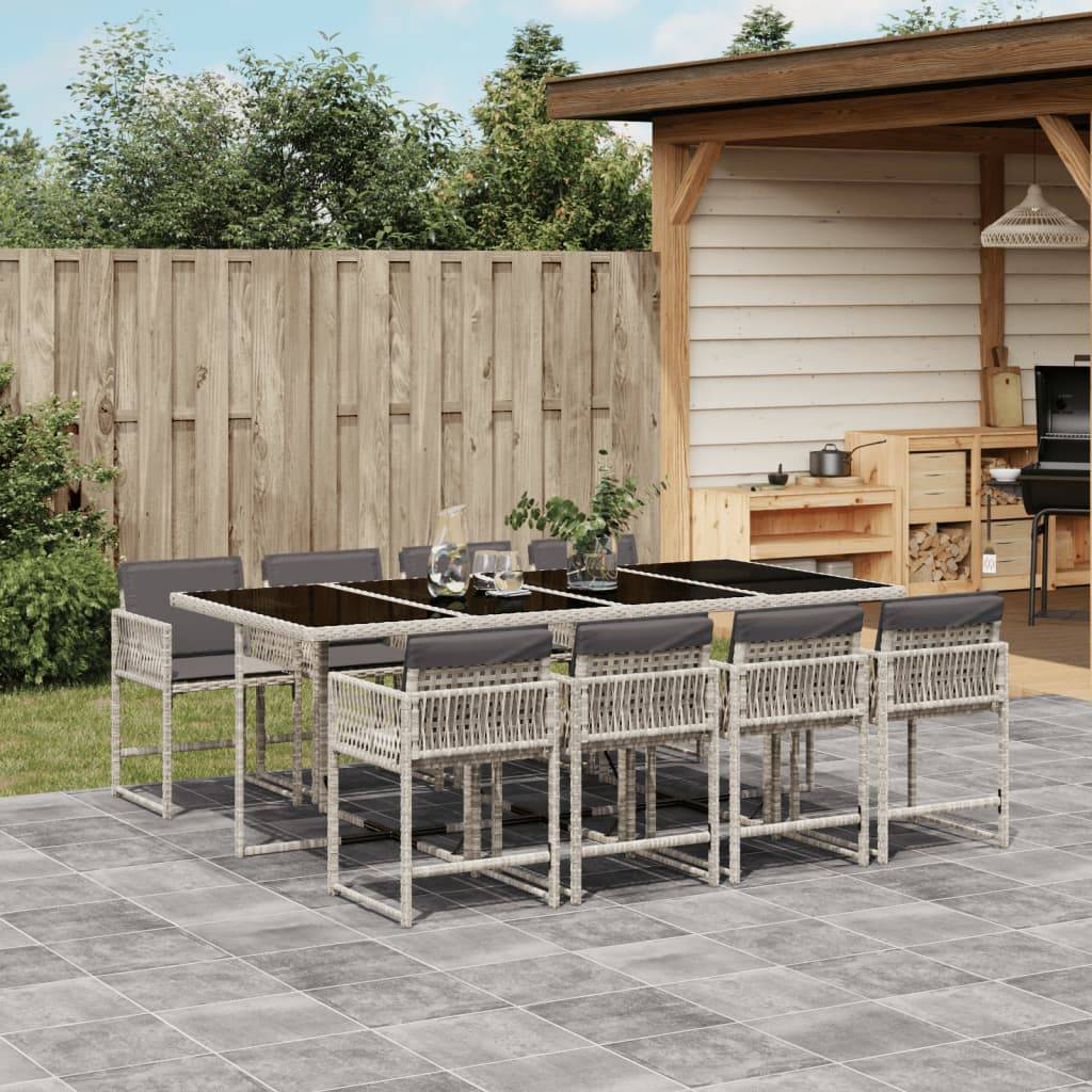 vidaXL 9-tlg. Garten-Essgruppe mit Kissen Hellgrau Poly Rattan
